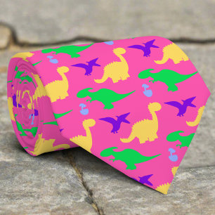 Cute Colorful Dinosaur Shape Pink Pattern Neck Tie