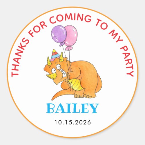 Cute Colorful Dinosaur Themed Kid Birthday Classic Round Sticker