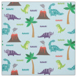 Cute Colorful Dinosaurs and Volcanos Fabric