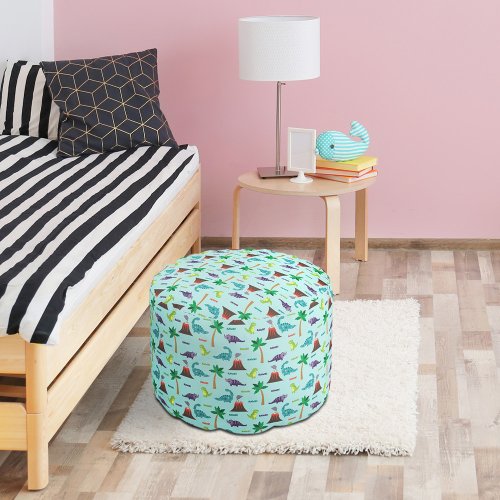 Cute Colorful Dinosaurs and Volcanos Pouf