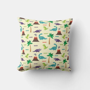Cute Colorful Dinosaurs and Volcanos Throw Pillow