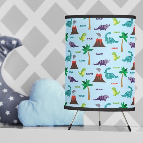 Cute Colorful Dinosaurs and Volcanos Tripod Lamp