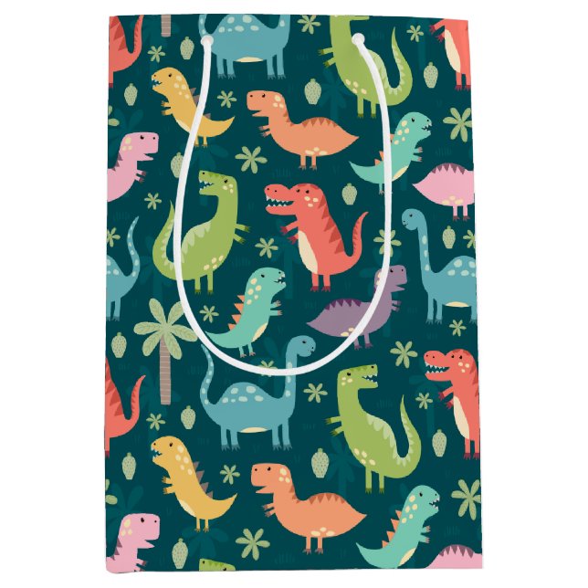 Cute Colorful Dinosaurs at Night Medium Gift Bag (Front)