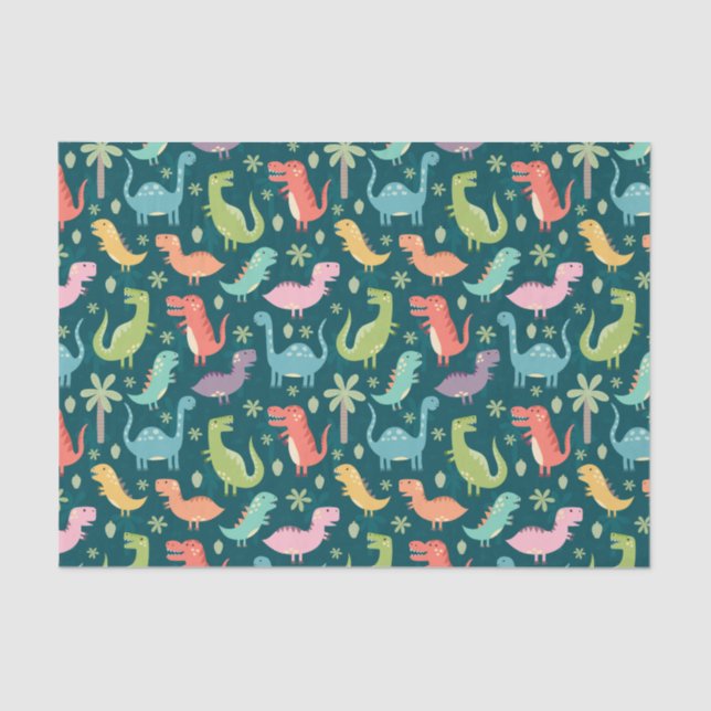 Cute Colorful Dinosaurs at Night  Tissue Paper (Front)