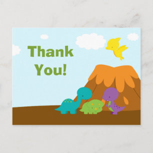 Cute colorful dinosaurs birthday party thank you postcard