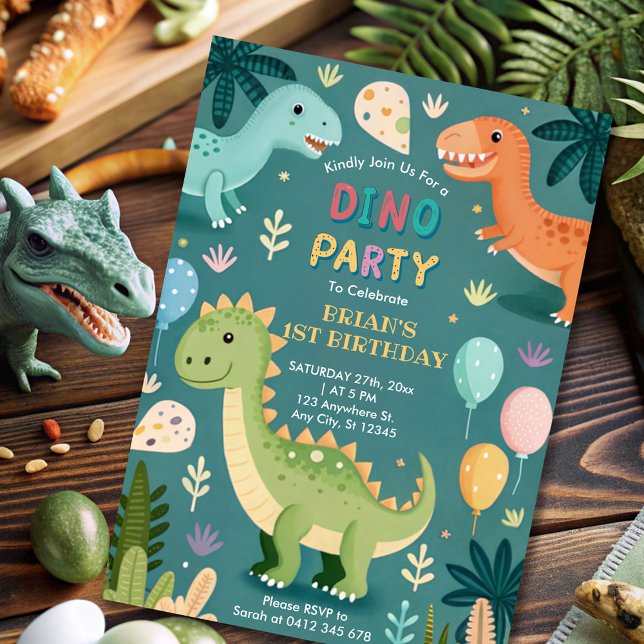 Cute Colorful Dinosaurs Boy First Birthday  Invitation (Creator Uploaded)