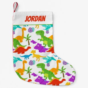 Cute Colorful Dinosaurs Green Red Small Christmas Stocking