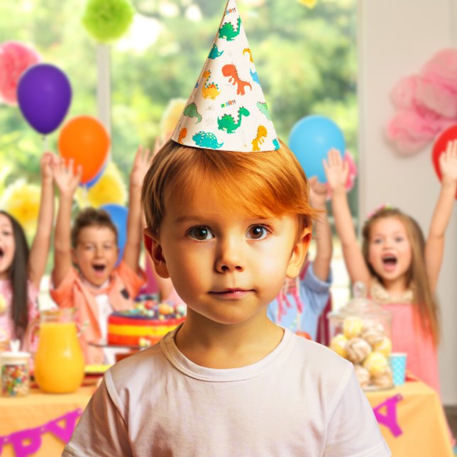Cute Colorful Dinosaurs Illustrated Pattern Party Hat (Creator Uploaded)