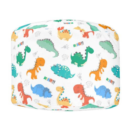 Cute Colorful Dinosaurs Illustrated Pattern Pouf