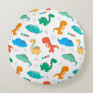 Cute Colorful Dinosaurs Illustrated Pattern Round Pillow