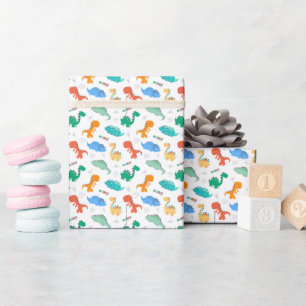 Cute Colorful Dinosaurs Illustrated Pattern Wrapping Paper