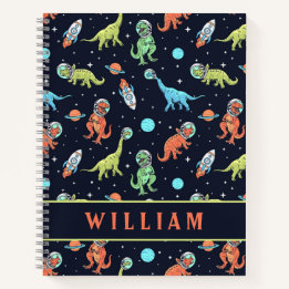 Cute Colorful Dinosaurs in space Fun Pattern Notebook