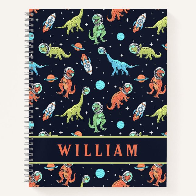 Cute Colorful Dinosaurs in space Fun Pattern Notebook (Front)