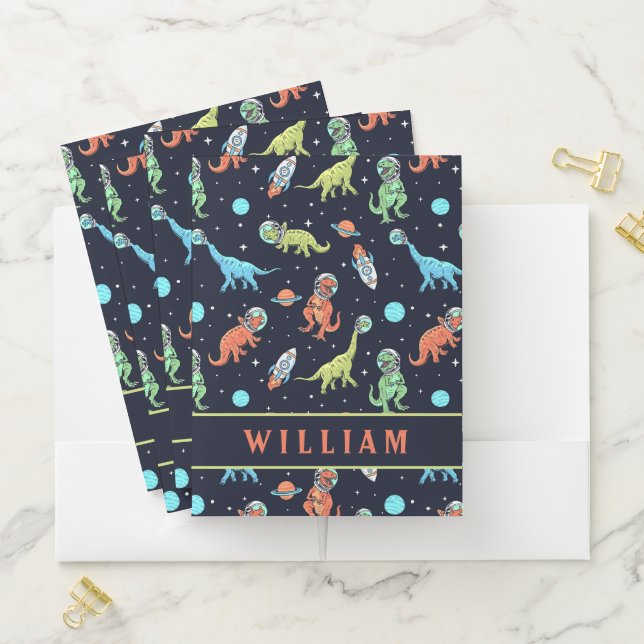 Cute Colorful Dinosaurs in space Fun Pattern Pocket Folder (In Situ)