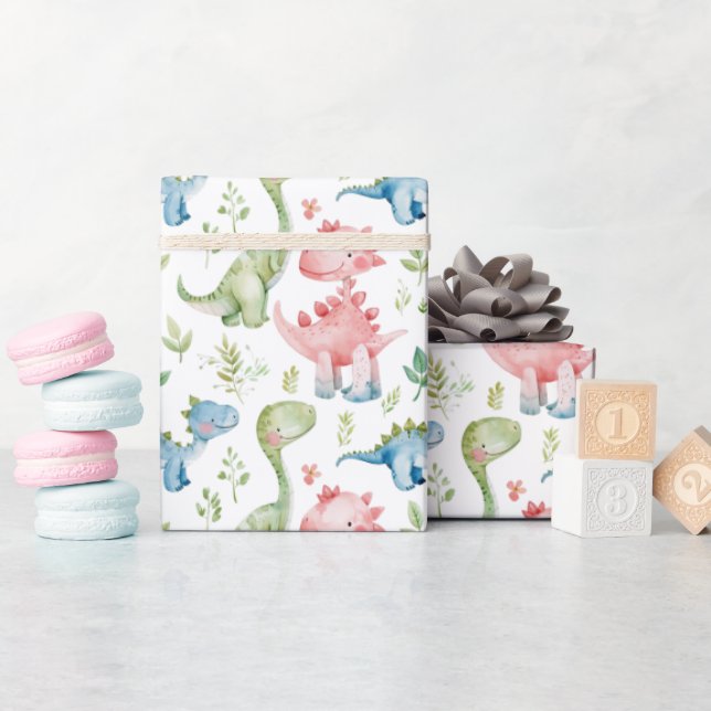 Cute Colorful dinosaurs kids  birthday Wrapping Paper (Baby Shower)