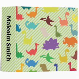 Cute Colorful Dinosaurs on Stripes 3 Ring Binder