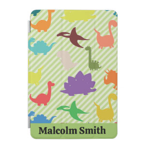 Cute Colorful Dinosaurs on Stripes iPad Mini Cover