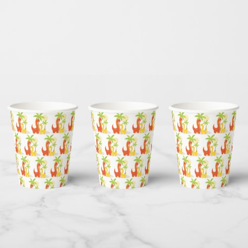 Cute Colorful Dinosaurs Palm Trees Paper cup