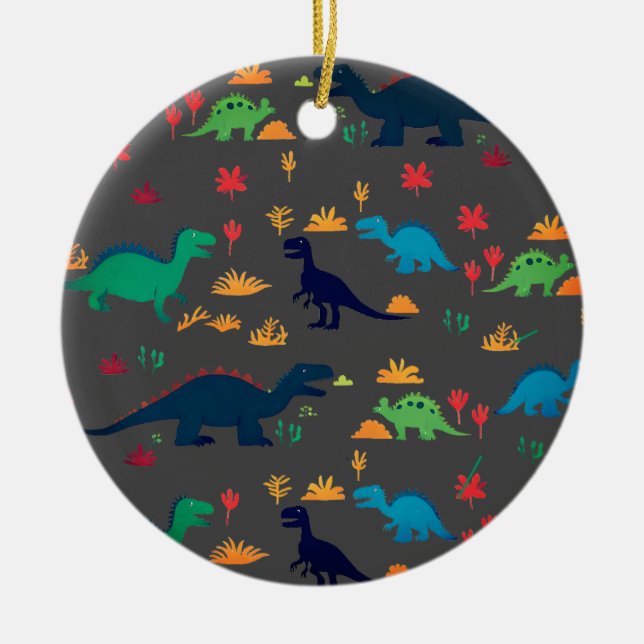 Cute Colorful Dinosaurs Pattern  Ceramic Ornament (Front)