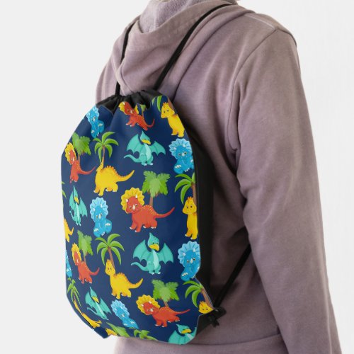 Cute Colorful Dinosaurs Pattern Drawstring Bag