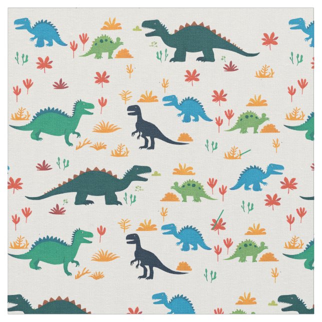 Cute Colorful Dinosaurs Pattern  Fabric (Close Up)