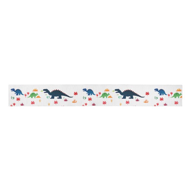 Cute Colorful Dinosaurs Pattern  Grosgrain Ribbon (Front)