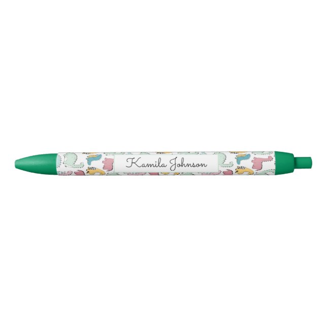 Cute Colorful Dinosaurs Pattern Script Name Pen (Front)