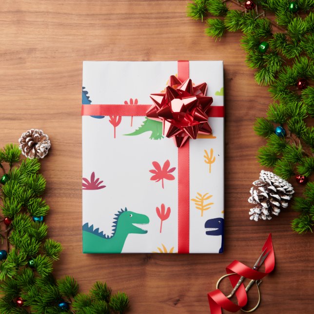 Cute Colorful Dinosaurs Pattern  Wrapping Paper (Holiday Gift)