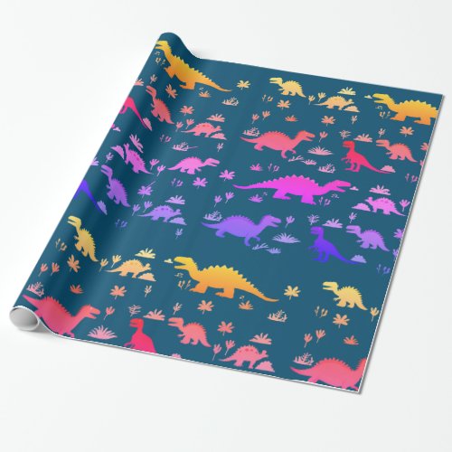 Cute Colorful Dinosaurs Pattern  Wrapping Paper