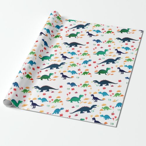 Cute Colorful Dinosaurs Pattern  Wrapping Paper