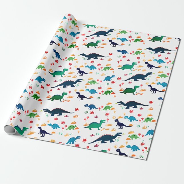 Cute Colorful Dinosaurs Pattern  Wrapping Paper (Unrolled)
