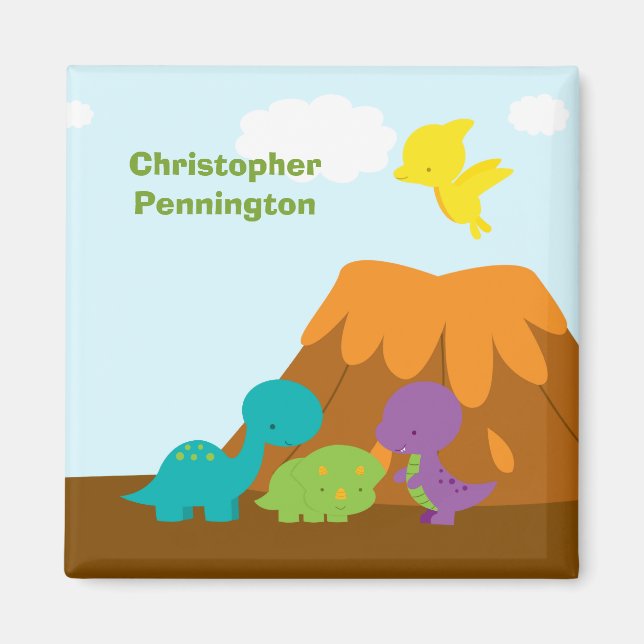 Cute colorful dinosaurs personalized magnet (Front)
