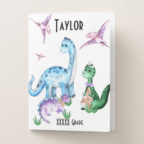 Cute Colorful Dinosaurs T_Rex Name Pocket Folder