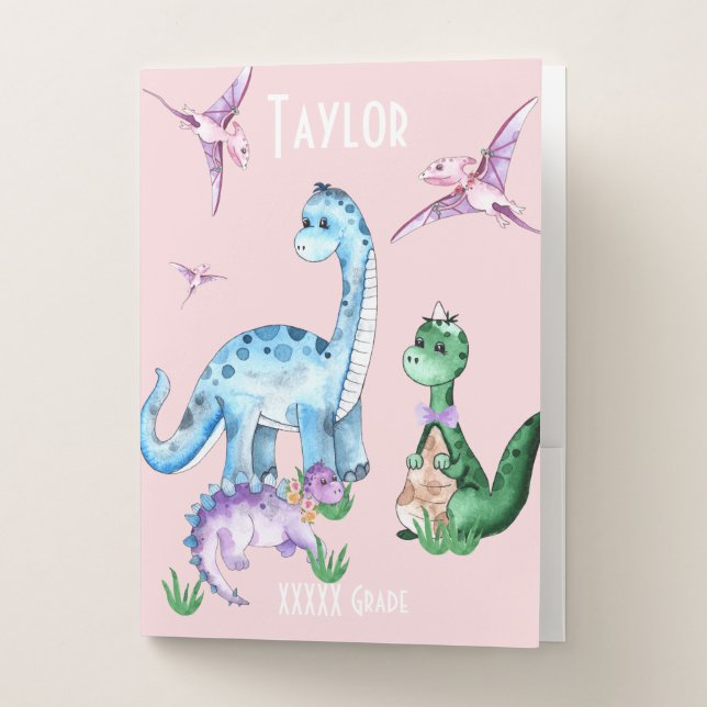 Cute, Colorful Dinosaurs T-Rex Name Pocket Folder (Front)