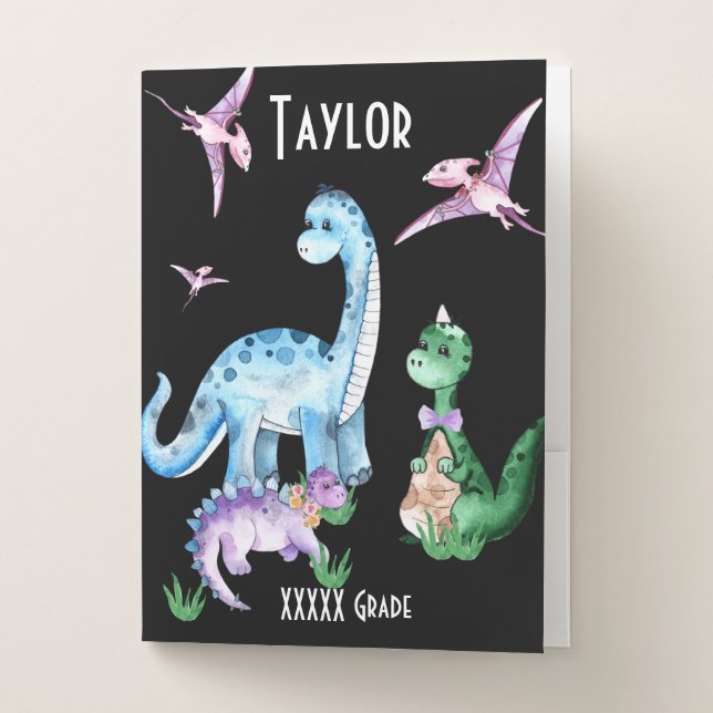 Cute, Colorful Dinosaurs T-Rex Name Pocket Folder (Front)