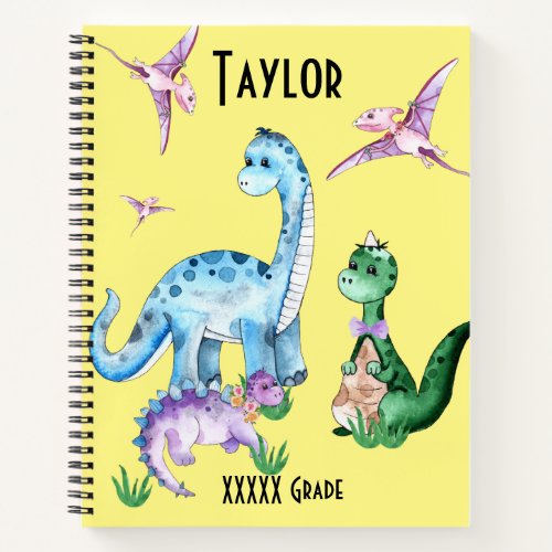 Cute Colorful Dinosaurs T_Rex Name Spiral Notebook