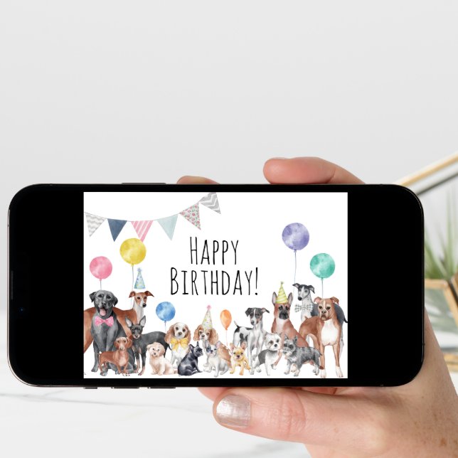 Cute Colorful Dog Happy Birthday Card (Front Digital)