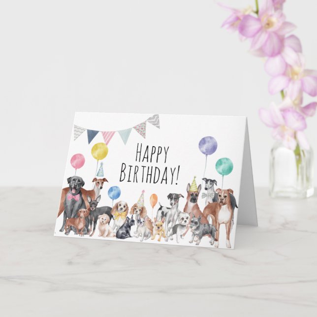 Cute Colorful Dog Happy Birthday Card (Orchid)