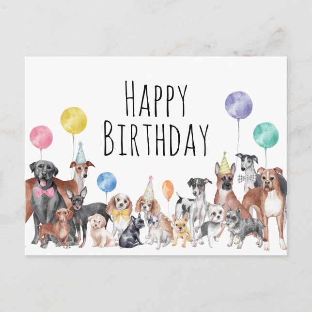 Cute Colorful Dog Happy Birthday  Postcard (Front)