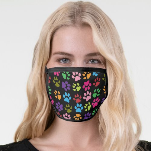 Cute Colorful Dog Paw Print Pattern Face Mask