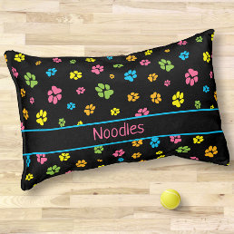 Cute colorful dog paw prints pattern custom name pet bed
