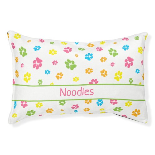 Cute colorful dog paw prints pattern custom name pet bed