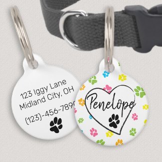 Cute colorful dog paw prints pattern custom name