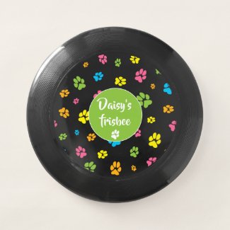 Cute colorful dog paw prints pattern custom text Wham-O frisbee