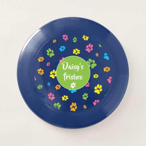 Cute colorful dog paw prints pattern custom text Wham_O frisbee