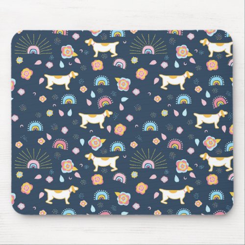 Cute Colorful Dog Rainbow Flower Pastel Pattern Mouse Pad