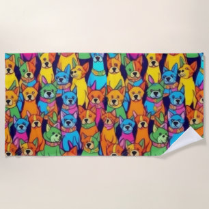 Cute colorful dogs happy dogs beach towel
