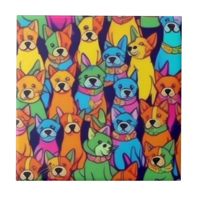 Cute colorful dogs happy dogs ceramic tile (Front)