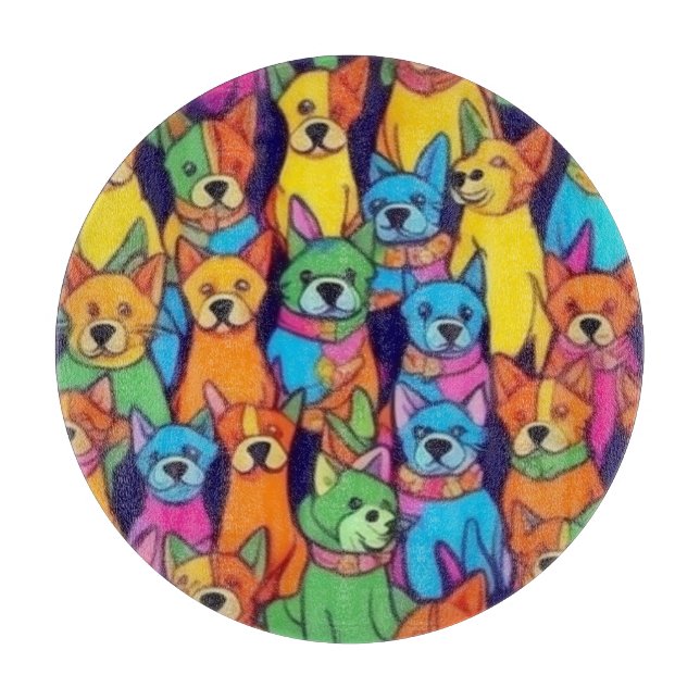 Cute colorful dogs happy dogs cutting board (Front)