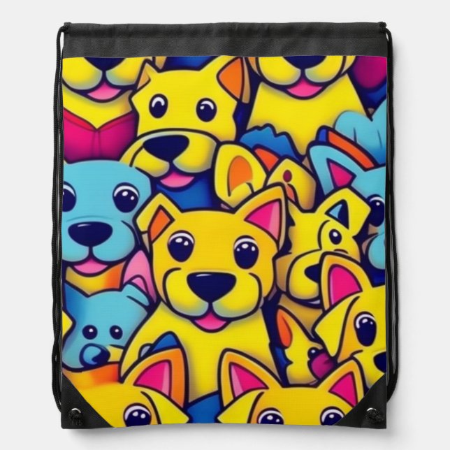 Cute colorful dogs happy dogs drawstring bag (Front)